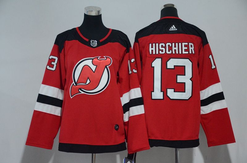 Women New Jersey Devils #13 Hischier Red Hockey Stitched Adidas NHL Jerseys->women nhl jersey->Women Jersey